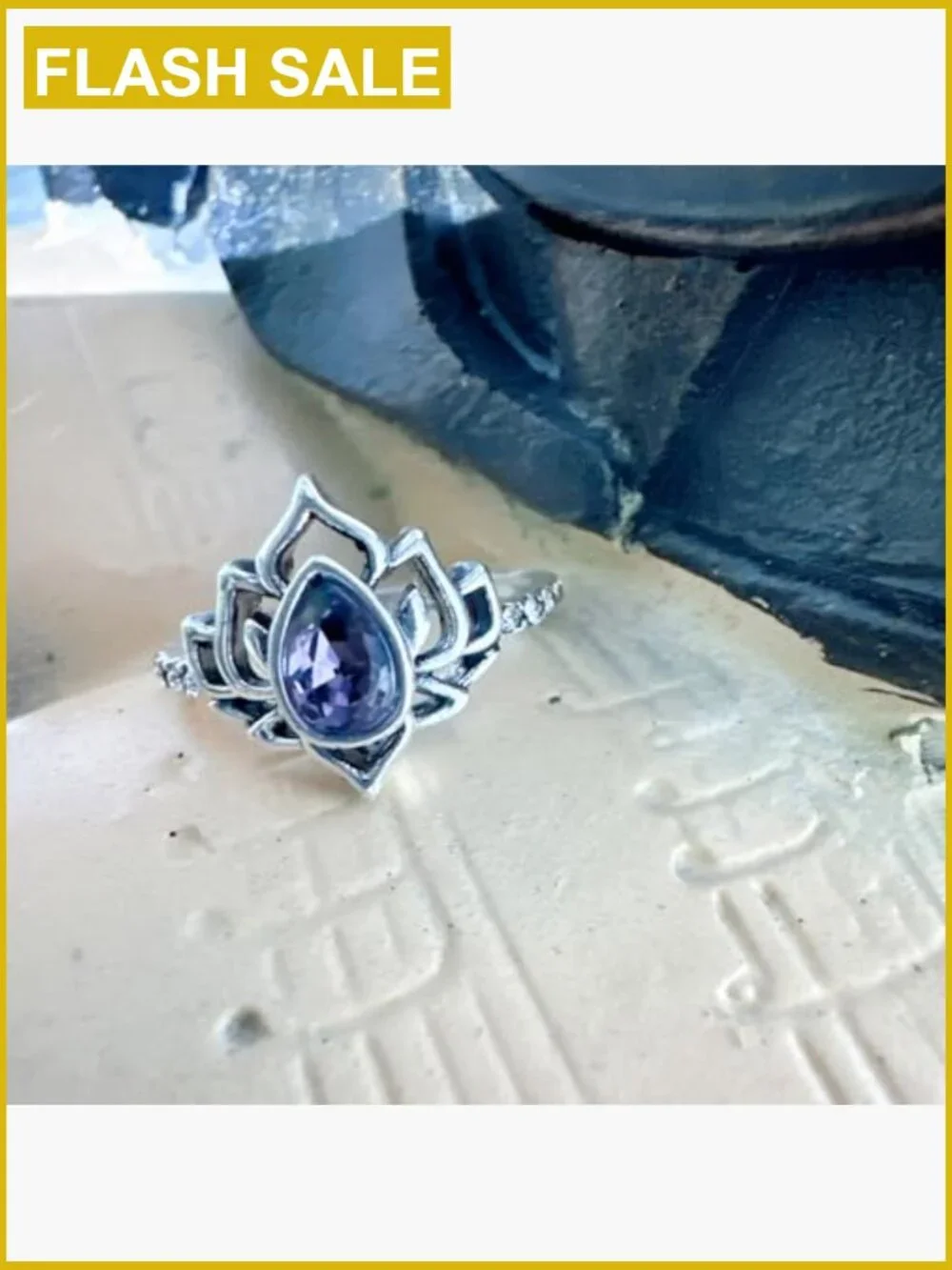 Lotus Promise Ring Zircon Inlaid Floral Statement Jewelry